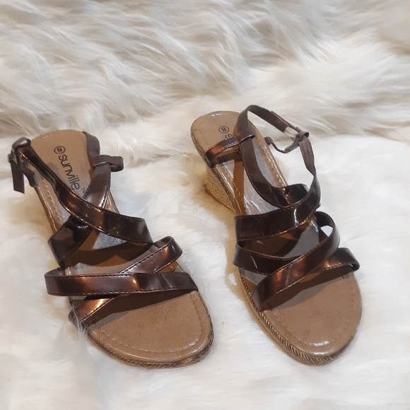 Copper Bronze Wedges Strappy Patent 8 - Picture 6 of 11